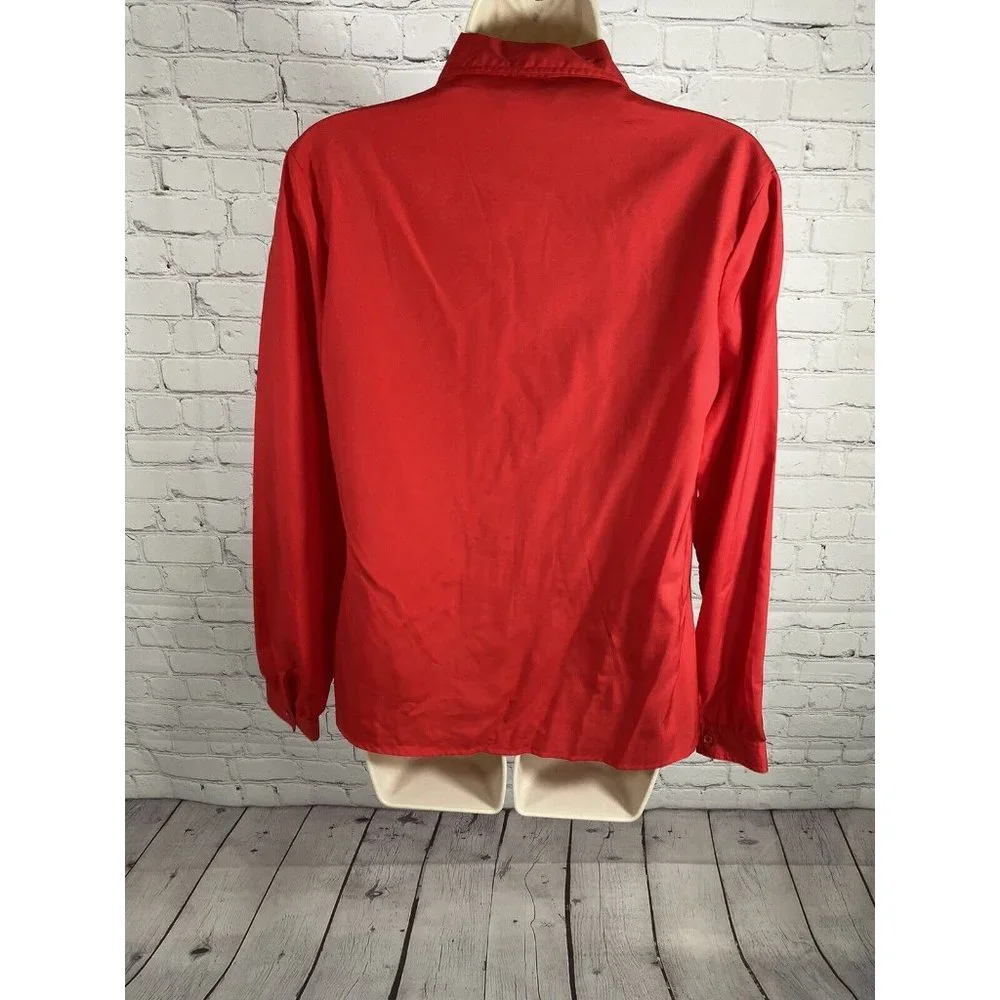 VTG Ship’n Shore Silken Wonder Solid Red Long Sleeve Button Up Blouse 10